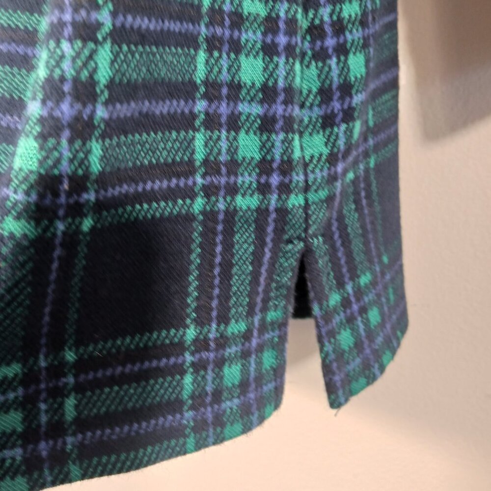 Talbots SZ XLp Green & Navy Blue Black Watch Plaid Top, Boat Neck, 3/4 Sleeves, - Picture 8 of 16